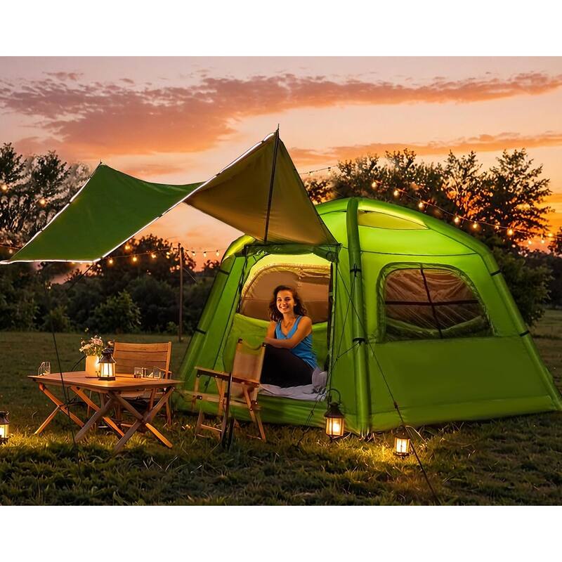 EROMMY Inflatable Tent 4-6 Person - Instant Setup Waterproof Cabin Tent with Pump (Beige/Light Green)