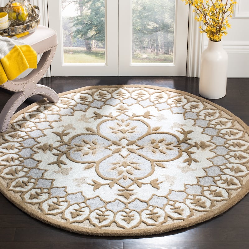 SAFAVIEH Handmade Bellagio Ronak Modern Oriental Wool Rug - 5' Round - Ivory/Dark Beig