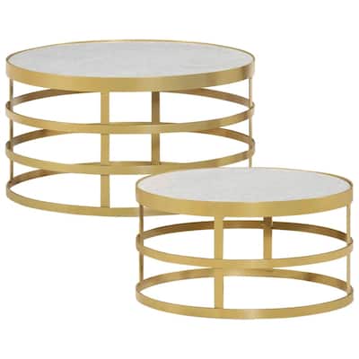vidaXL 2 Piece Coffee Table Set Marble Brass and White - 21.7" x 11.8"