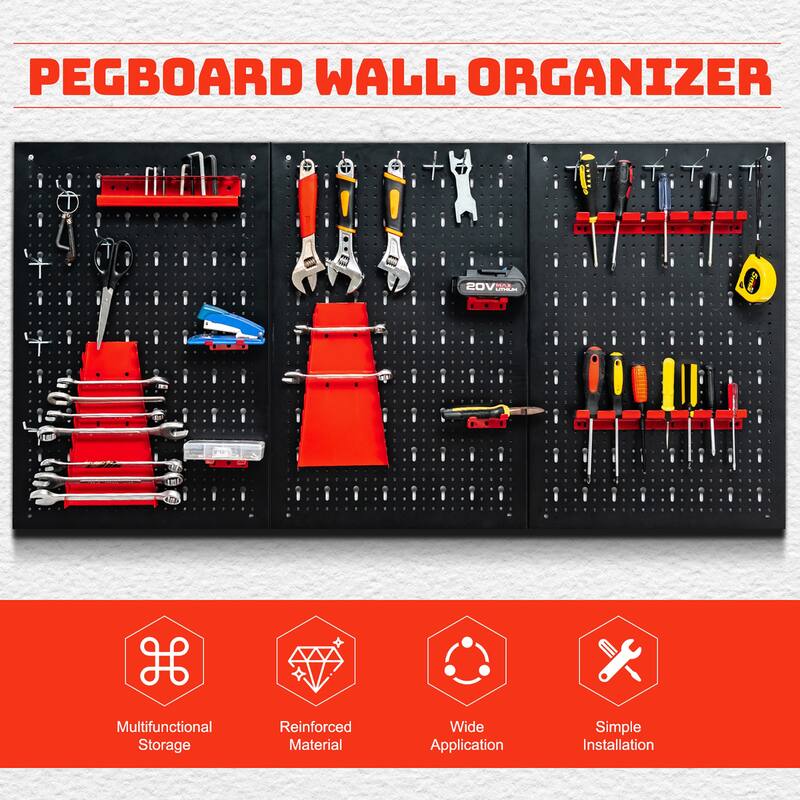 Costway Pegboard Wall Organizer Kit 4 ft.Metal Toolboard W/ 3 - See Details