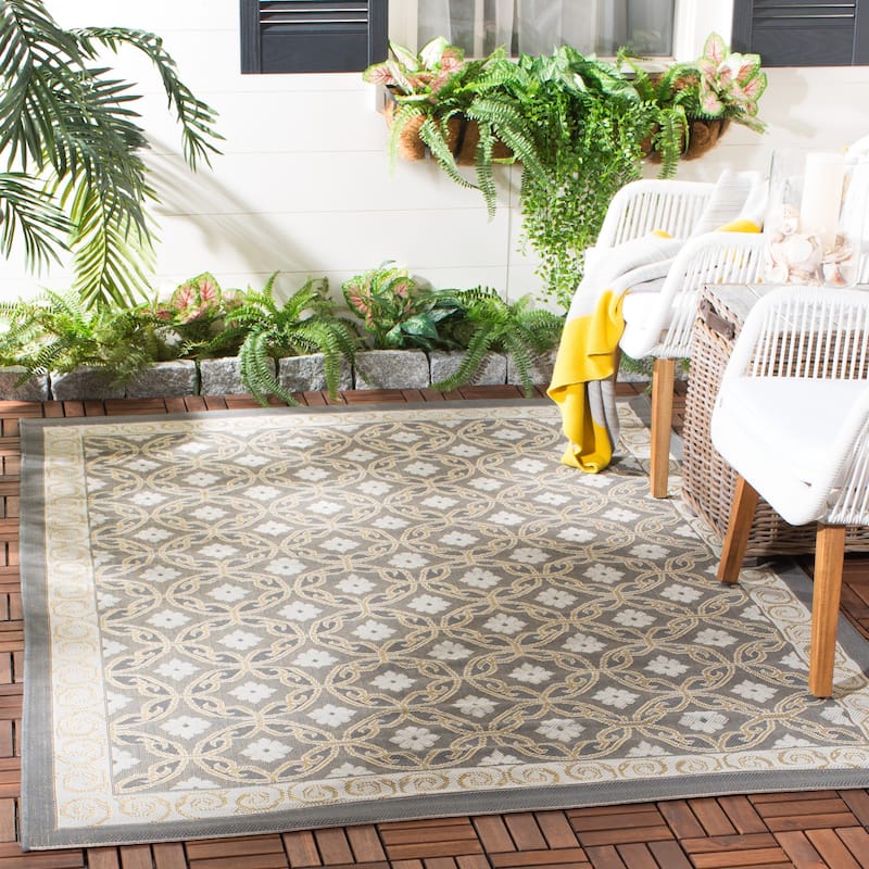 SAFAVIEH Courtyard Vernetta Lonni Outdoor Waterproof Patio Backyard Rug - 5'3" x 7'7" - Anthracite/Light Grey