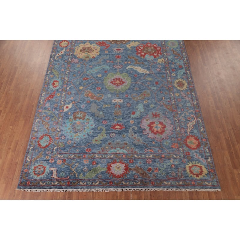 Geometric Blue Oushak Oriental Area Rug Handmade Wool Carpet - 8'9" x 11'10"