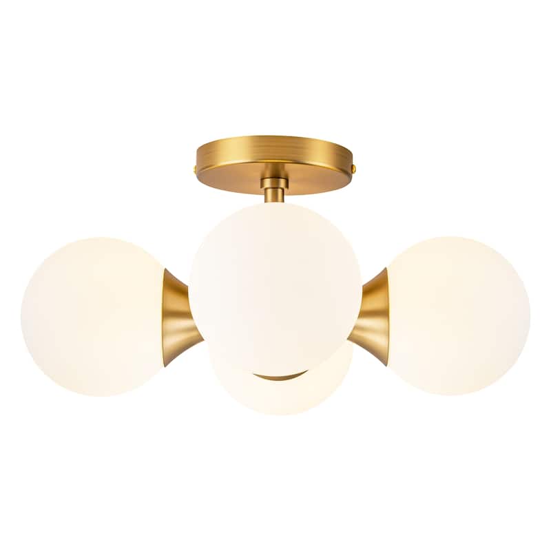 Coridon 4-Light Gold Sputnik Round Frosted White Opal Glass Globe Semi Flush Mount Light