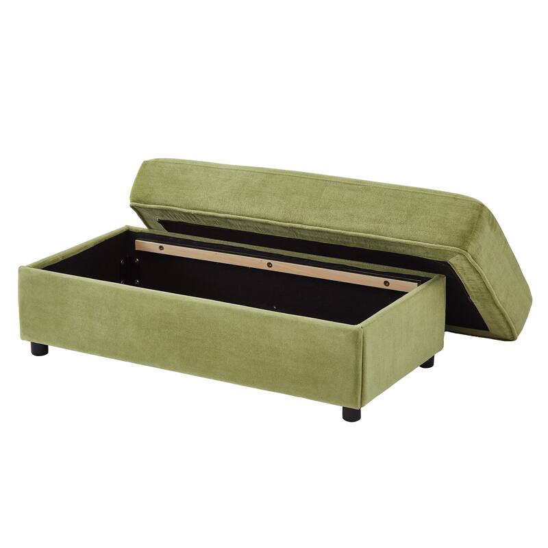 Chenille Modern Chaise Lounge Sofa with Storage Ottoman, USB Ports, Cup Holders and Side Pockets