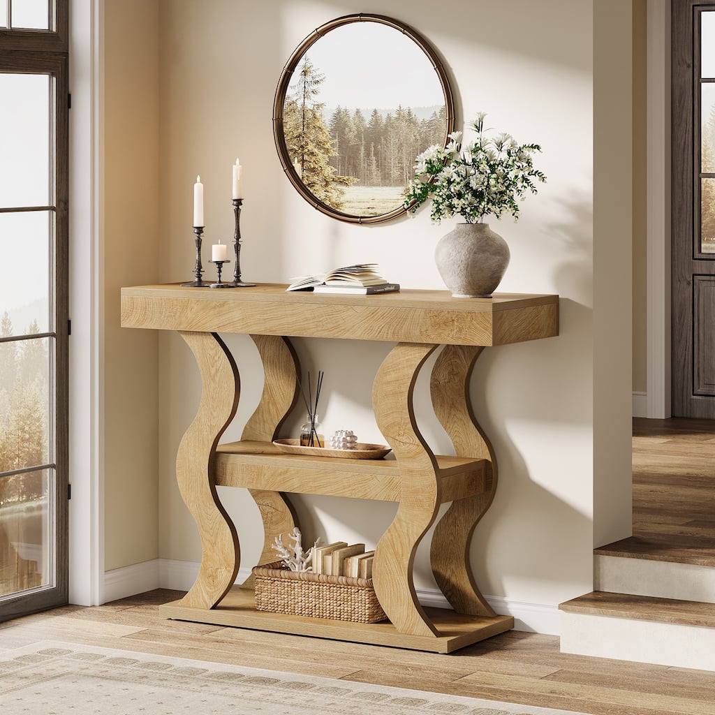 41" Small Console Table for Entryway, 3-Tier Narrow Wood Sofa Table