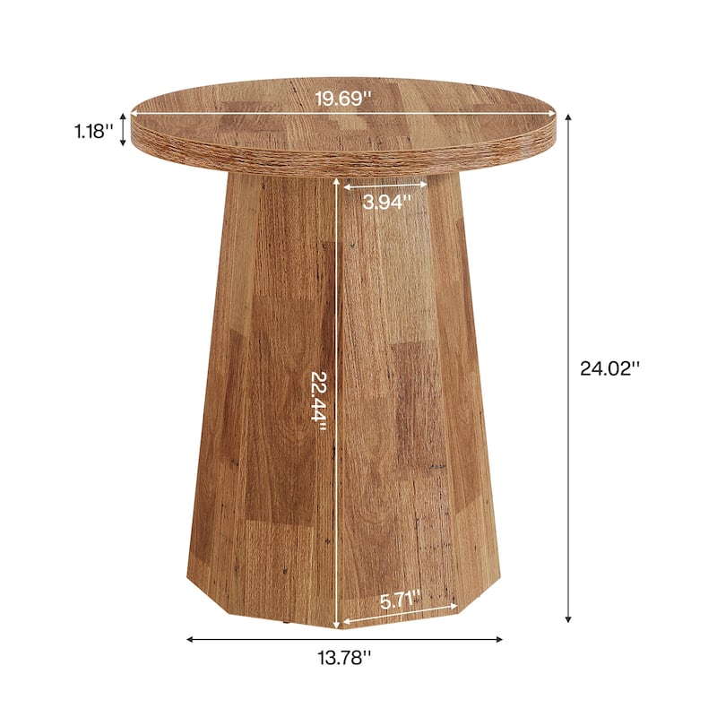 Farmhouse Wood Round End Side Couch Table with Octagonal Base