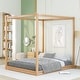 preview thumbnail 1 of 4, Queen Size Floor Canopy Platform Bed with Support Legs Natural