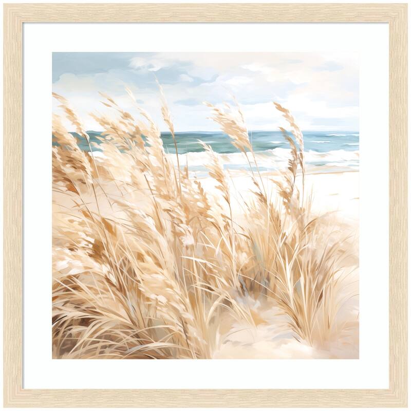 Kate and Laurel Framed Art Beige Beach Grass Near Traquil Beach by The Creative Bunch Studio - 26x26 - Natural