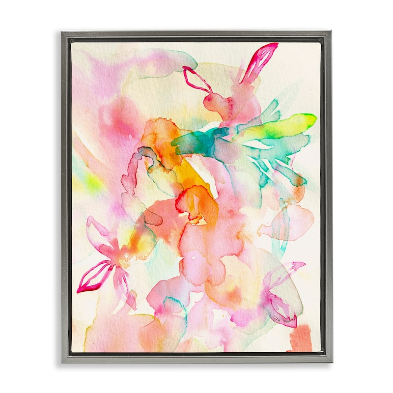Stupell Abstract Watery Island Flowers Framed Floater Canvas Wall Art Design By Gemma Bardot - 25 x 31 - Grey