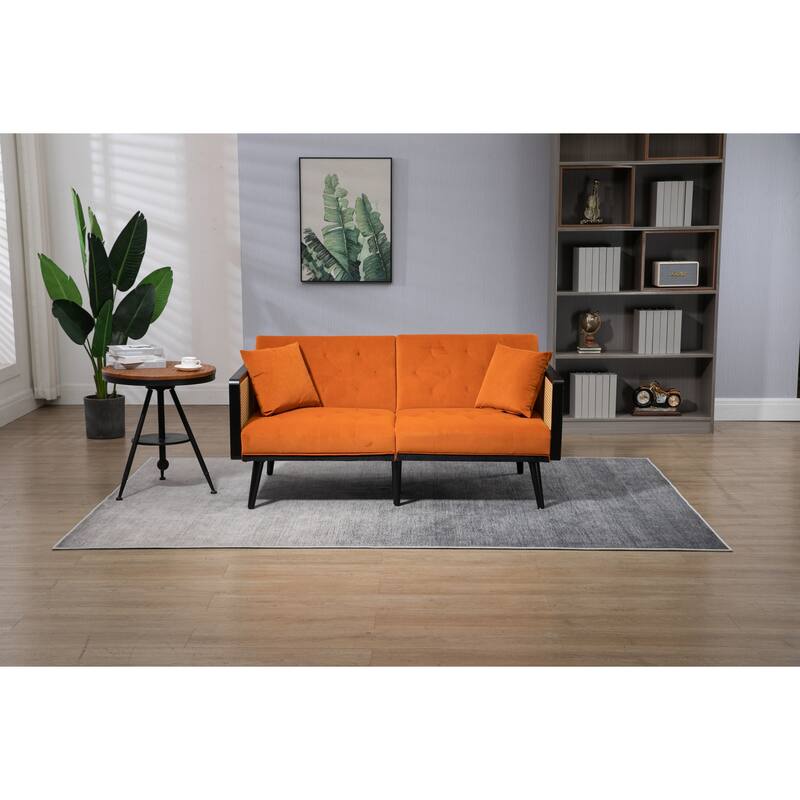 Velvet Upholstered Tufted Sleeper Loveseats Armsofa with Metal Feet