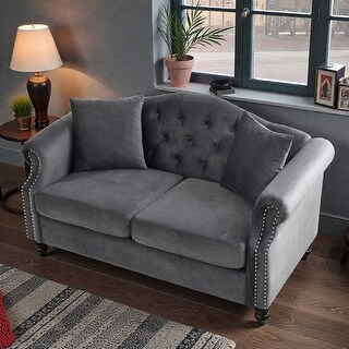 Chesterfield 2 Seater Velvet Sofa with Tufted Back, Rolled Arms ...