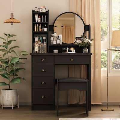 31.5" Wide Makeup Vanity Set with Stool and Mirror Dress Up Desk - 31.5"W