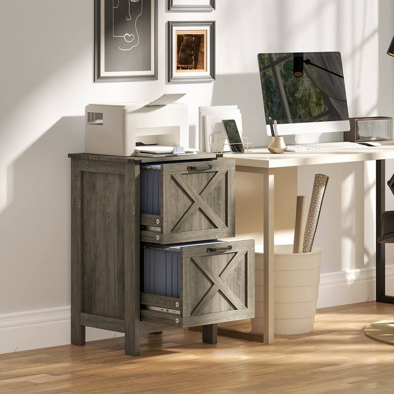 File Cabinet with 2 Drawers, Rustic Farmhouse Office Storage Cabinet,Light Gray - Grey