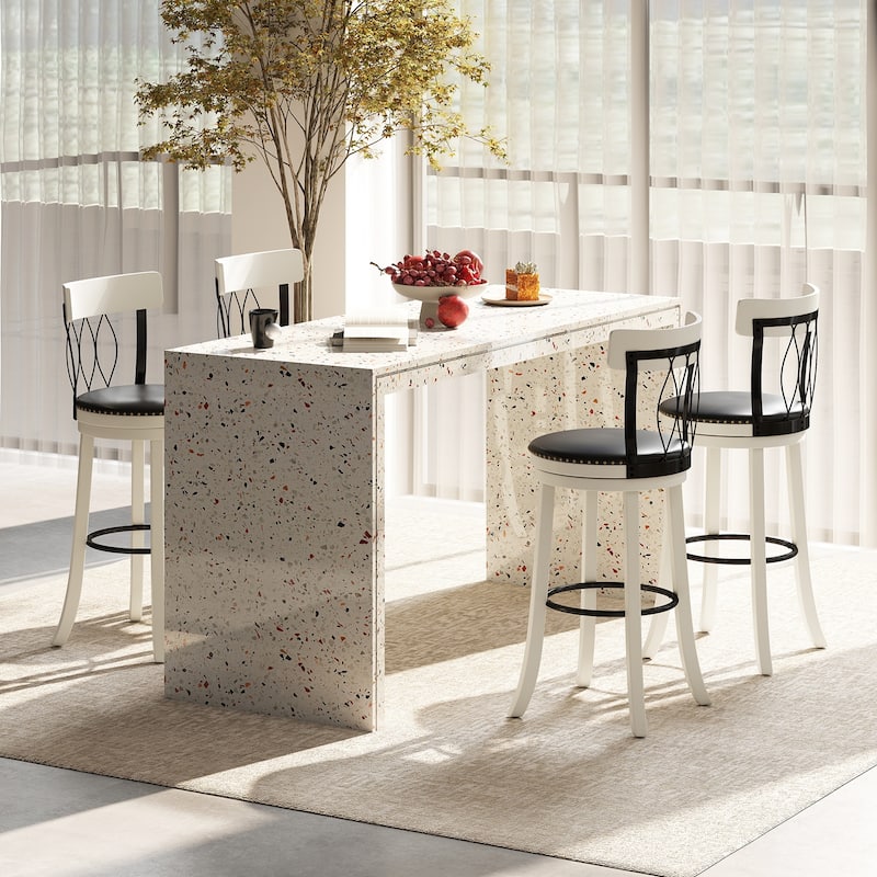 Set of 2 Swivel Bar Stools with Backrest and Tufted Faux Leather Seat for Kitchen Island