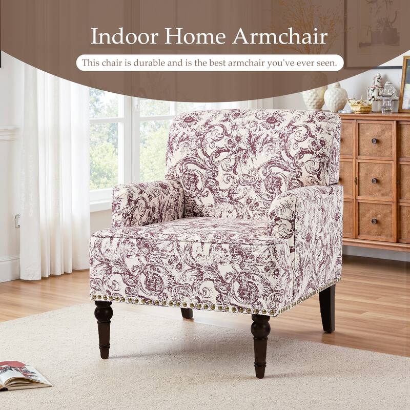 Set 2 Striped Upholstered Linen Armchair with Brass Nailhead Trim