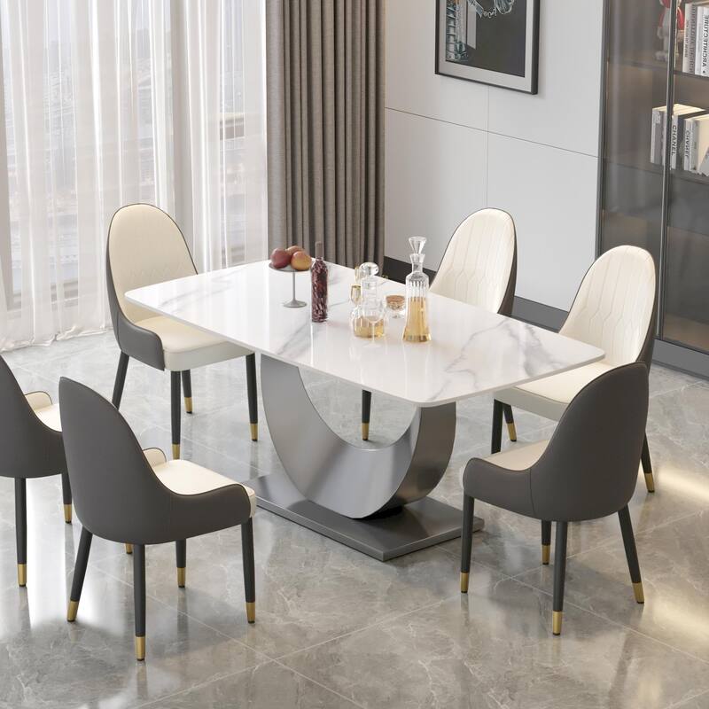71'' Modern Rectangular Sintered Stone Dining Table - white&grey
