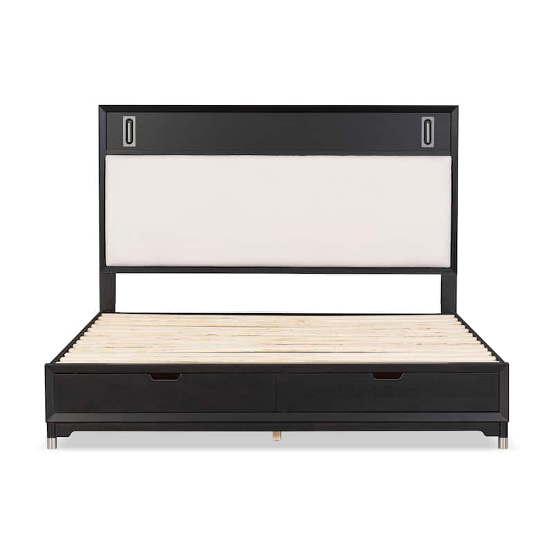 Furniture of America Forma Mid-Century Modern Black Boucle Storage Platform Bed with LED Reading Light
