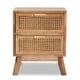 preview thumbnail 4 of 9, Baxton Studio Baden Mid-Century Modern Walnut Brown Finished Wood 2-Drawer End Table with Rattan