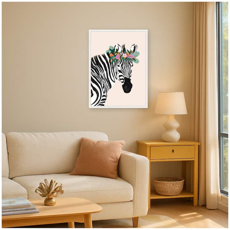 Kate and Laurel Darling Zebra by Aislinn Simmonds Duchess Plum Framed Canvas Wall Art Print