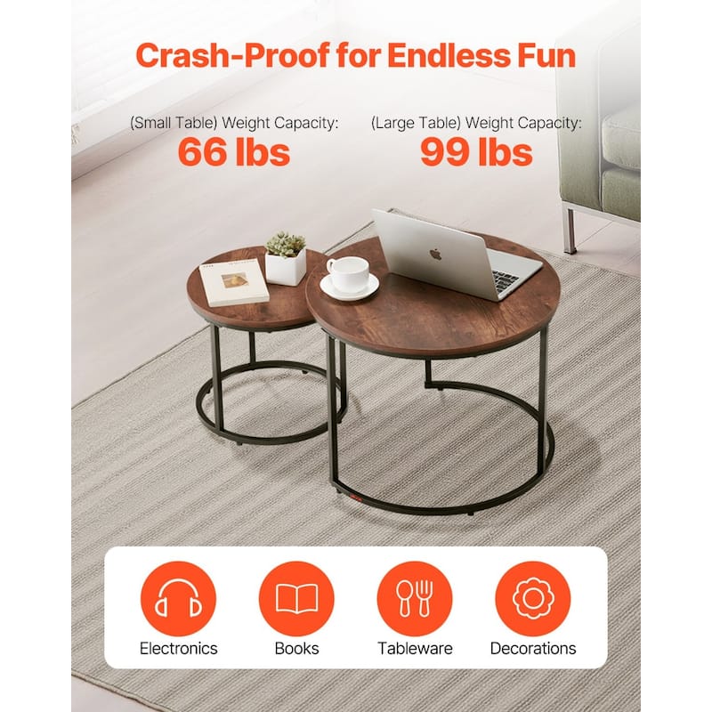 Round Nesting Coffee Tables Set of 2 with Metal Frame for Small Spaces Bedroom