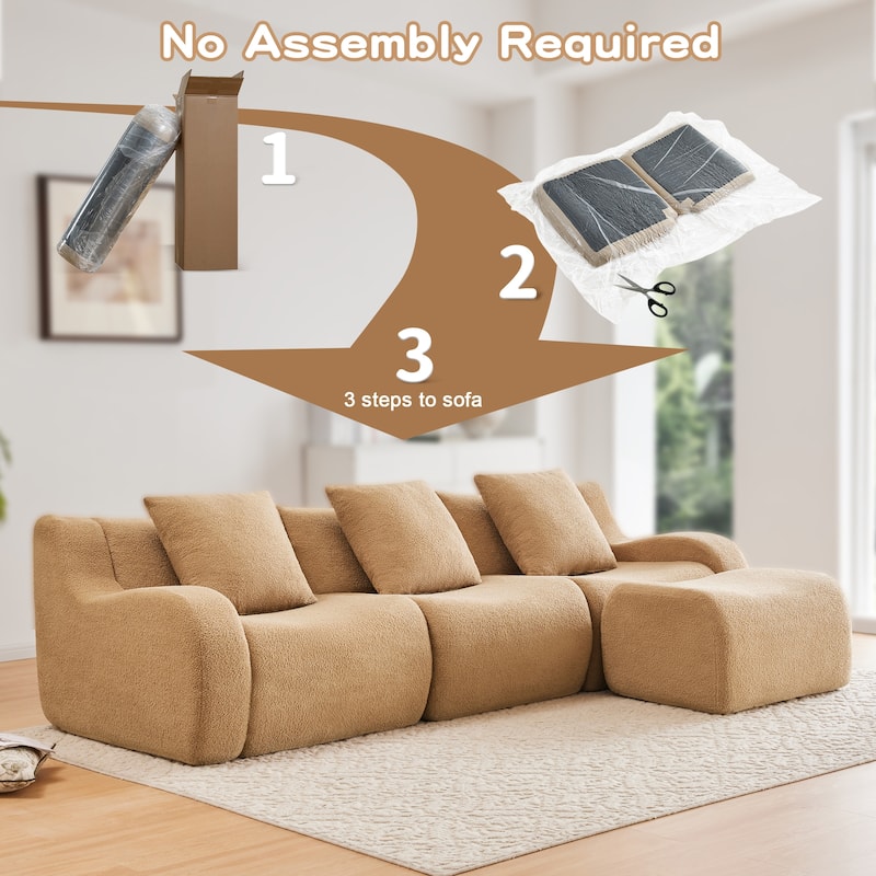 GDF Studio - Fairford 3-Seat Modular Sofa With Curved Armrests & Non-Slip Base
