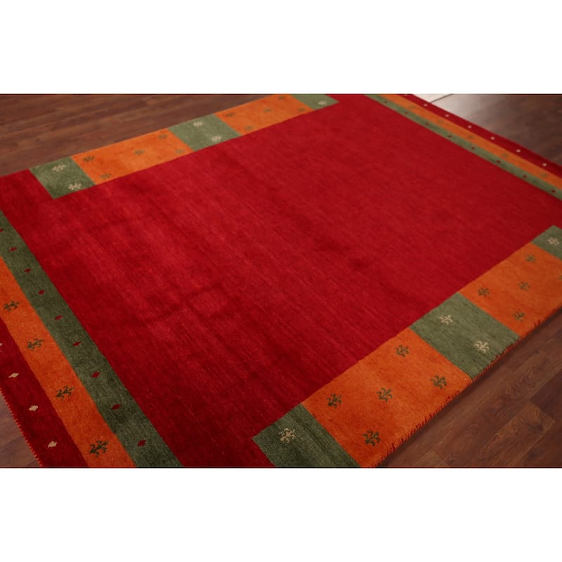 Red Gabbeh Oriental Area Rug Hand-Knotted Wool Carpet - 5'9"x 7'11"