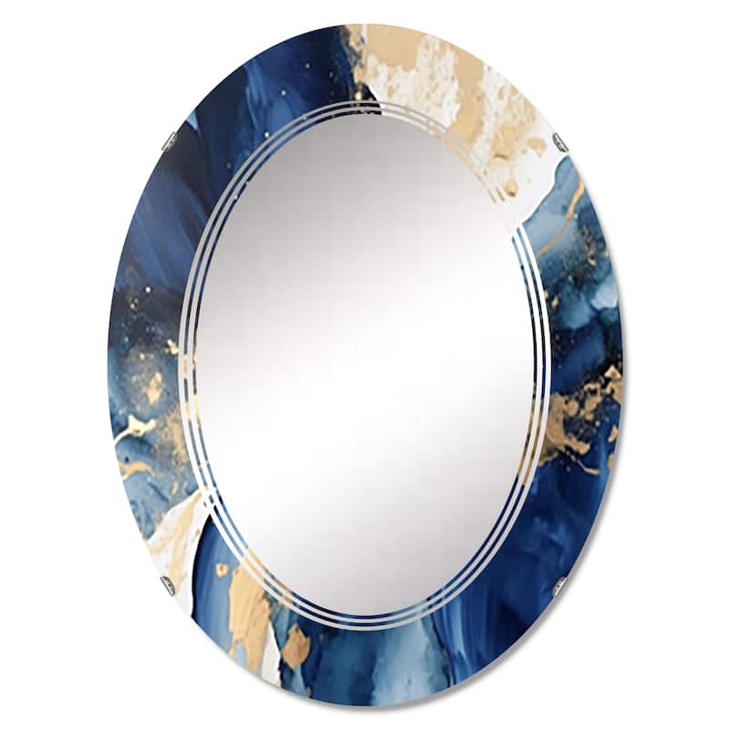 Designart "Dark Blue and Gold Strokes VIII" Fractals Modern Wall Mirror