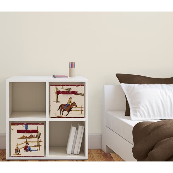 slide 2 of 2, Sweet Jojo Designs Tan and Red Cowboy Wild West Collection Foldable Fabric Storage Cube Bins Boxes (Set of 2)