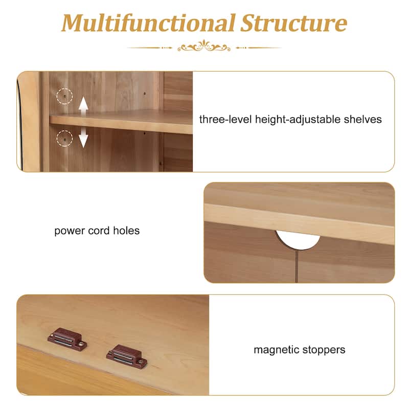 Roomfitters 4-Door Sideboard Buffet Cabinet with Glass Doors, Arched Storage and Adjustable Shelves for Kitchen Dining or Living