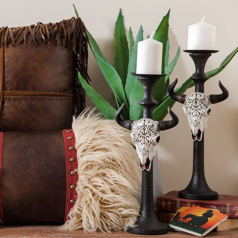 HiEnd Accents Skull pattern cut-out taper candle holder