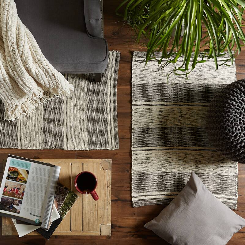 DII French Blue Variegated Plaid Recycled Yarn Rug (Set of 2) - Big