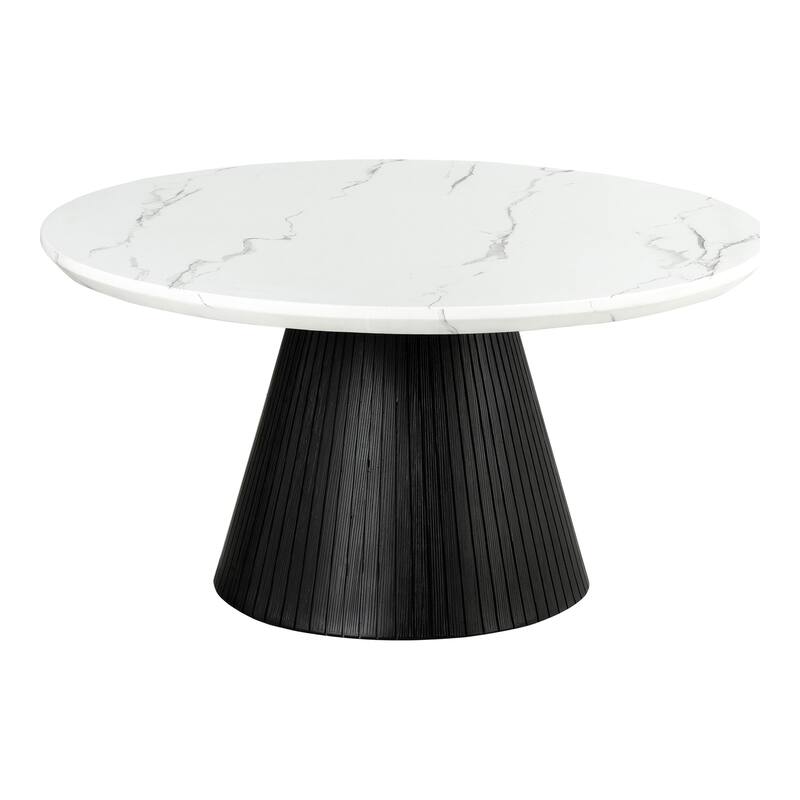 Furniture of America Tonix Modern White and Black Round Faux Marble Top Coffee Table