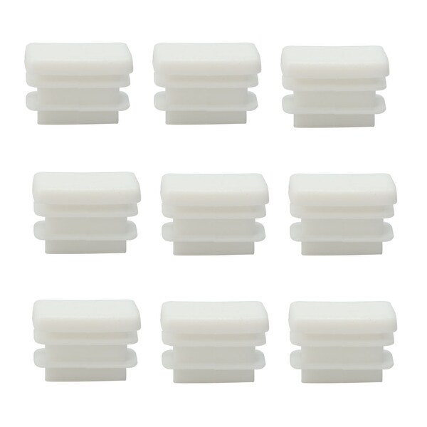 20 x 10mm Plastic Rectangle Ribbe Tube Inserts Pipe Tubing End Cover Caps Furniture Glide Desk Table Floor Protector White 9pcs