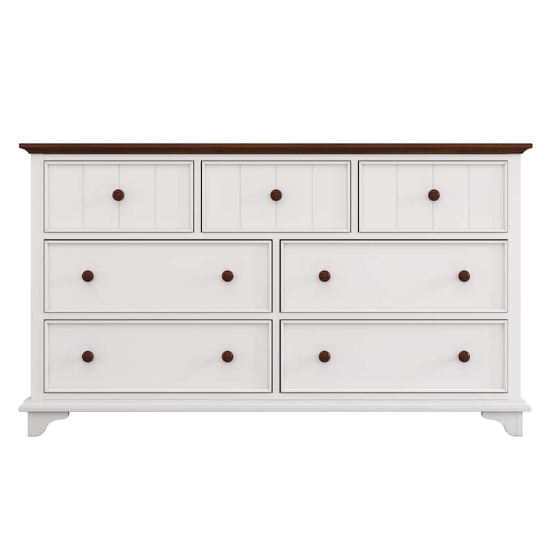 7 Drawer Bedroom Dresser, Large Capacity Wooden Storage Cabinet, Clothing Organizer with Round knob and Wood Panel