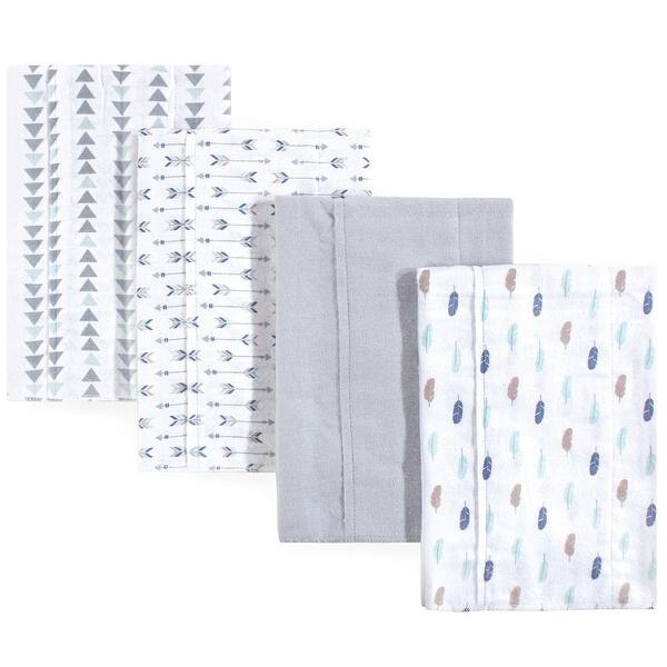 slide 1 of 1, Luvable Friends Baby Boy Cotton Flannel Burp Cloths 4pk, Boy Feathers, One Size - Boy Feathers - One Size One Size - Boy Feathers