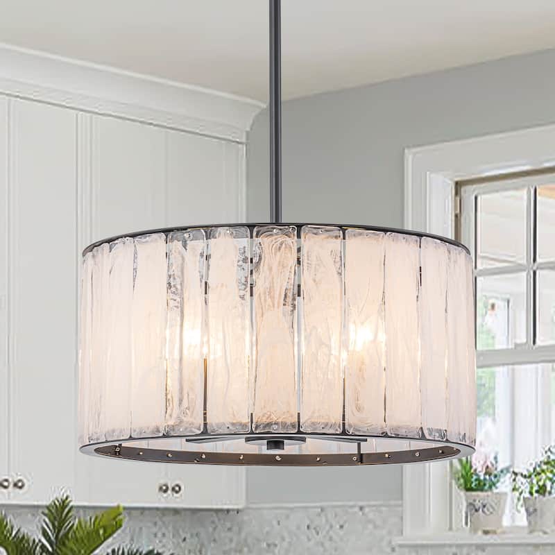 Cloudy White Glass Black Pendant Lighting Modern for Kitchen Island - 4-Light