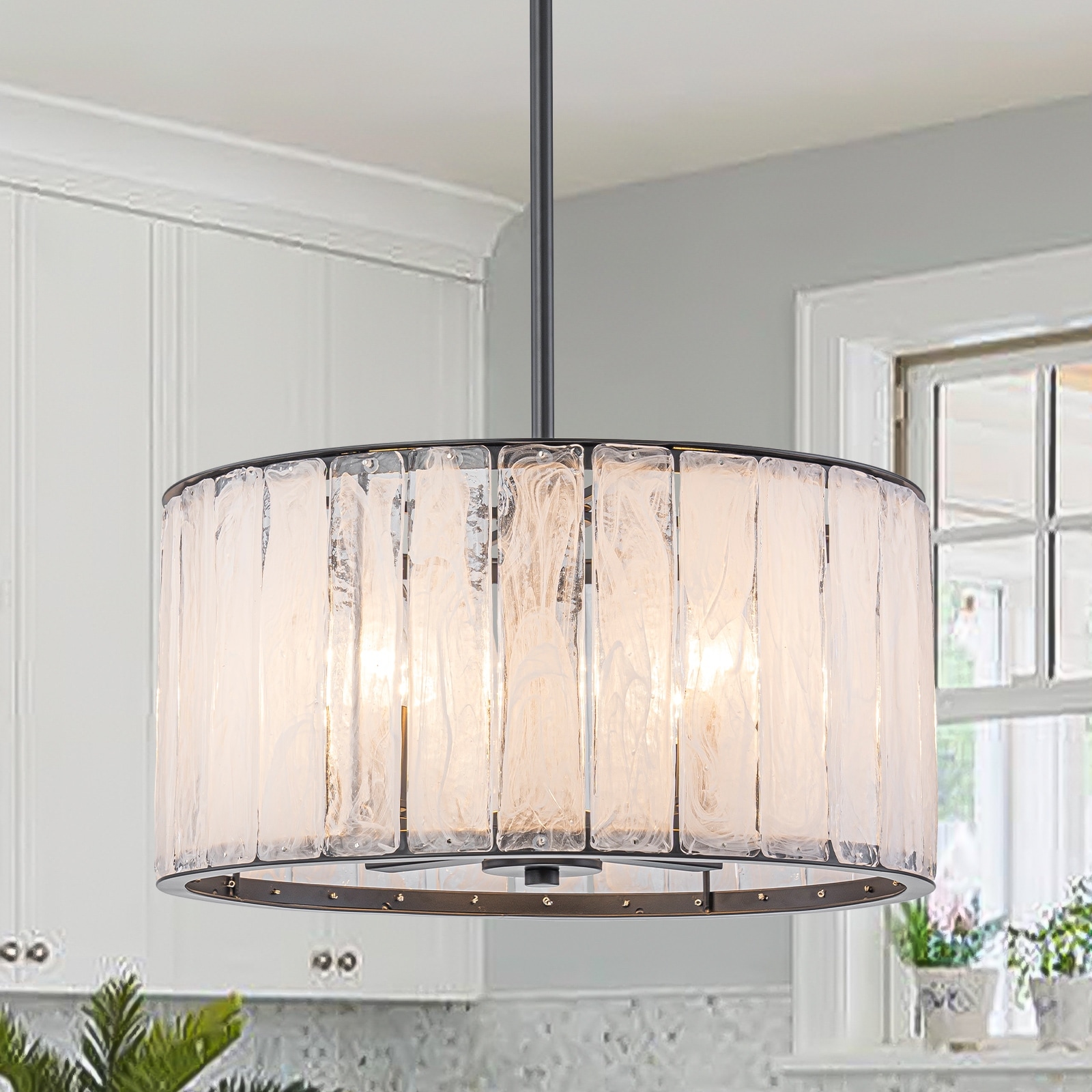 Cloudy White Glass Black Pendant Lighting Modern for Kitchen Island