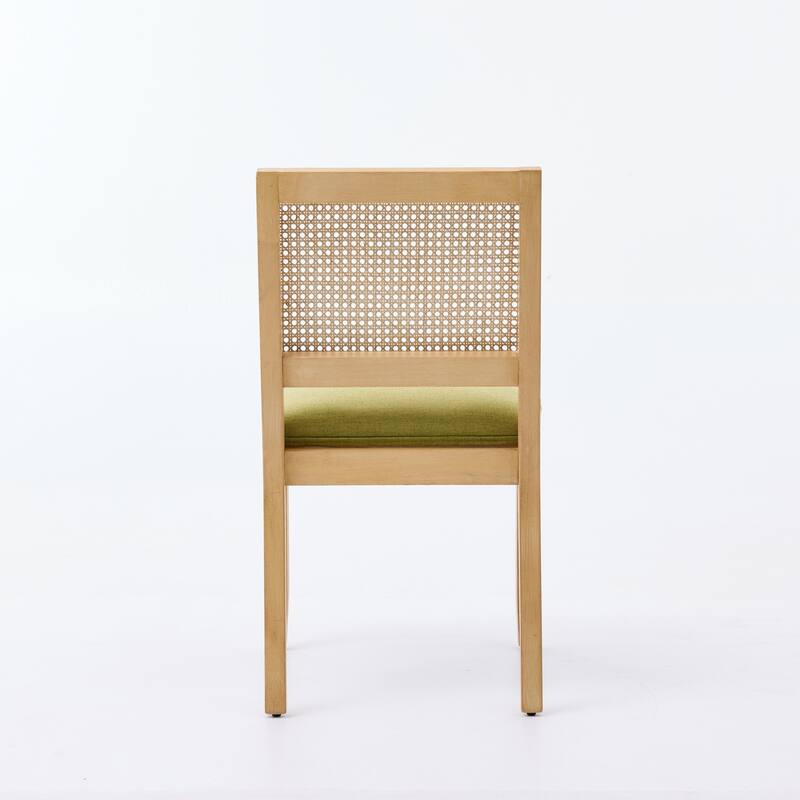 Farmhouse Rattan Dining Chairs Set of 2, Cane Upholstered Kitchen Side Chair with Natural Hardwood Frame