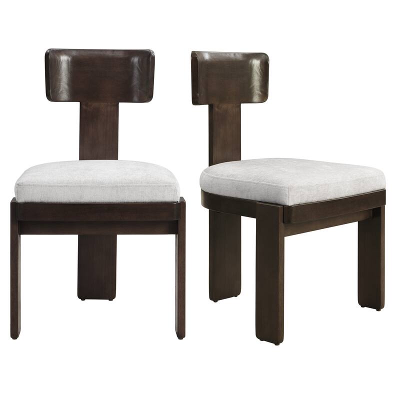 Fabric Dining Chairs Set of 2, T-Back Upholstered Dining Room Chairs with Rubber Wood Legs, Living Room Chairs