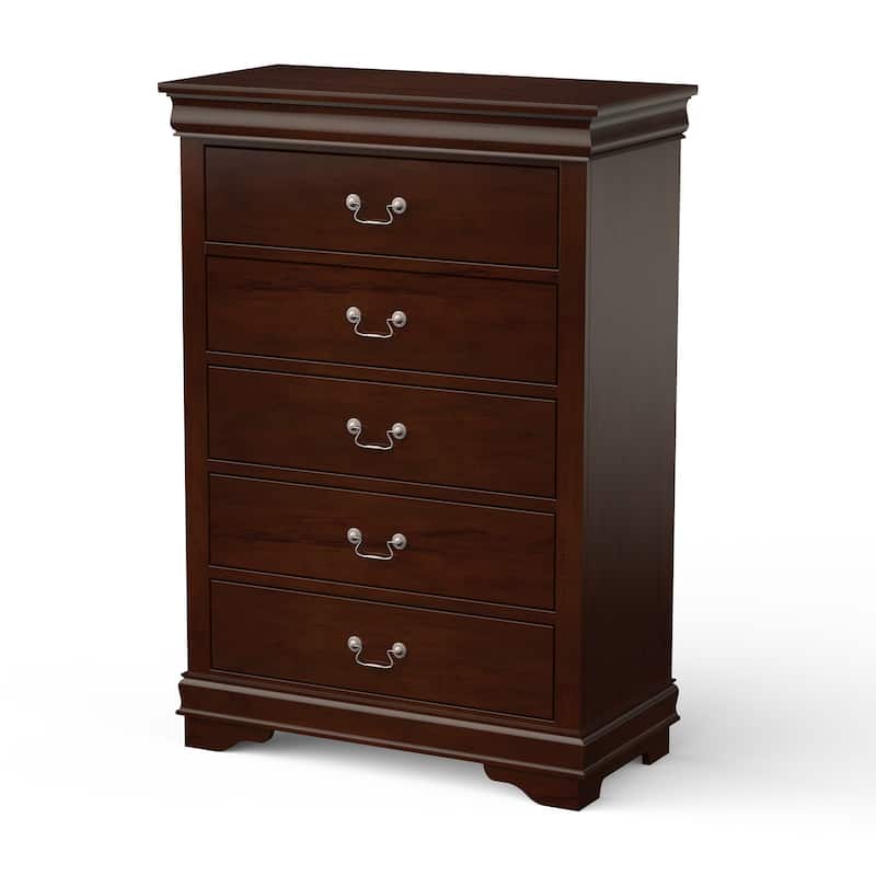48" Tall Modern Dark Cherry Solid Wood 5-drawer Storage Chest