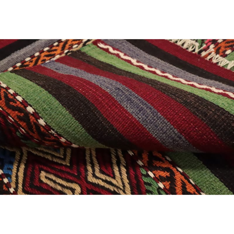 Hand Woven Oriental 100% Wool Carpet Southwestern Tribal Multi-Colored Kilim Area Rug - 10' 2'' X 5' 7''