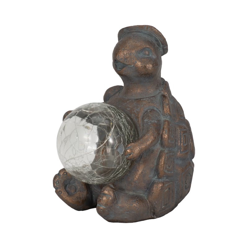 Sagebrook Home 7" Turtle Featuring a Solar Orb in Antique Copper Finish, Durable Polyresin Decor