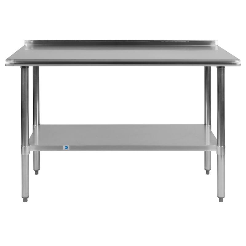 Stainless Steel 18 Gauge Work Table with Backsplash and Shelf, NSF