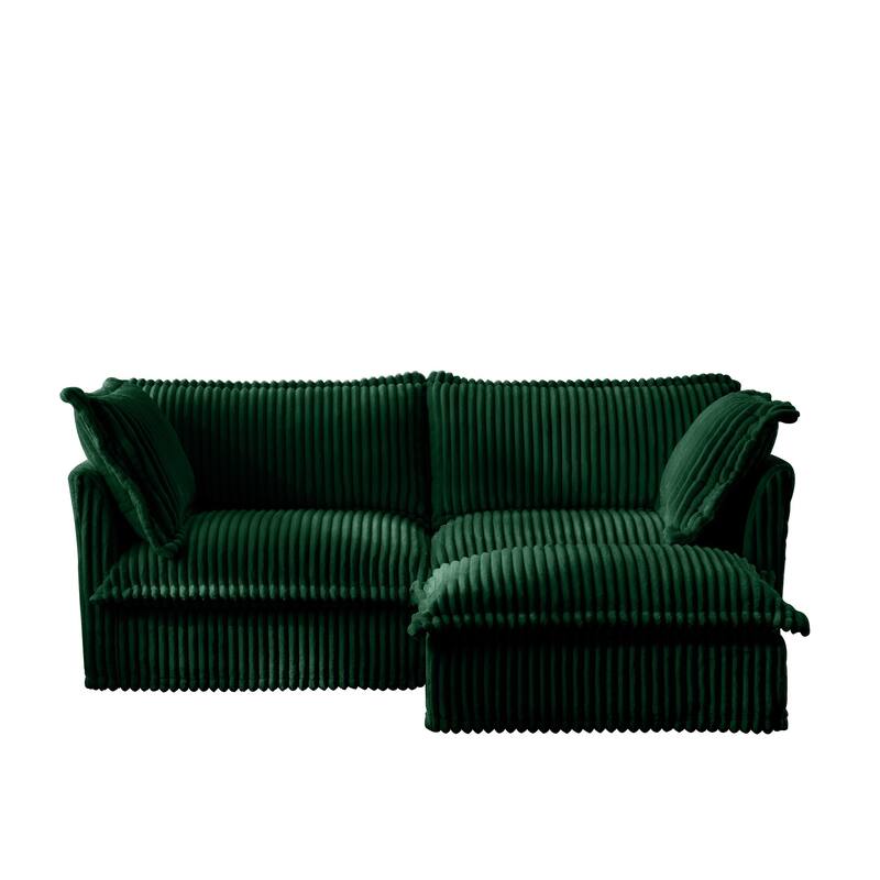 Modern 2 Seater Upholstered Sofa with 1 Ottoman and 2 Pillows