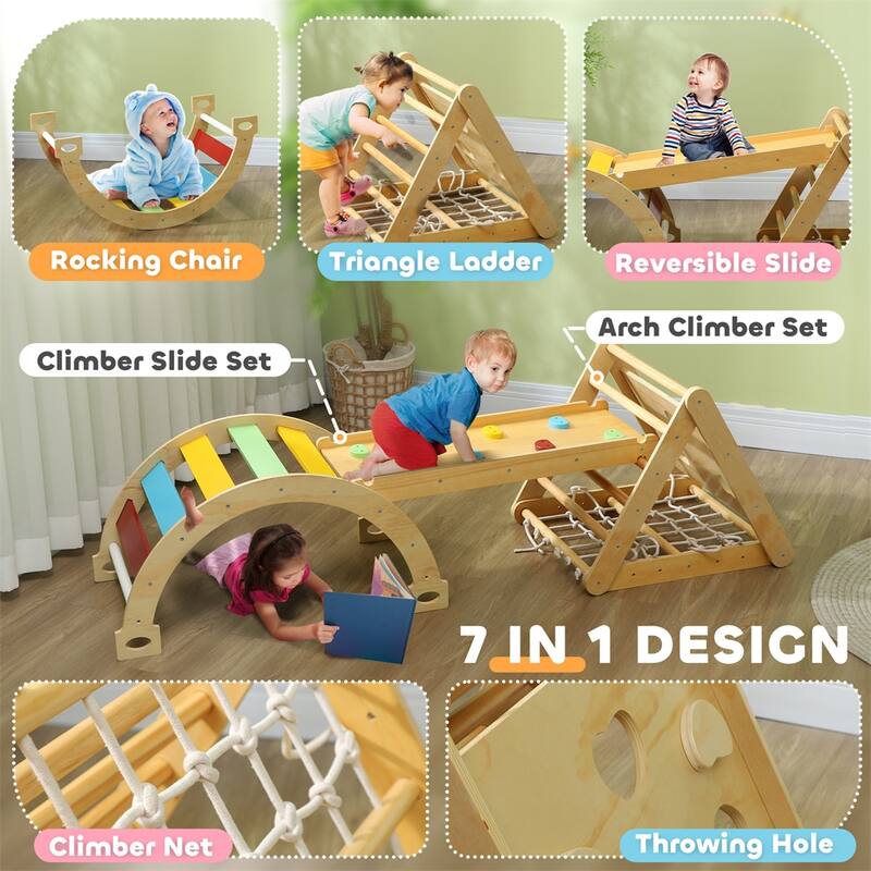 Multicolored 4 in 1 Kids Climber Set Indoor Triangle Climber Arch and Ramp Playset for 18 to 48 Months