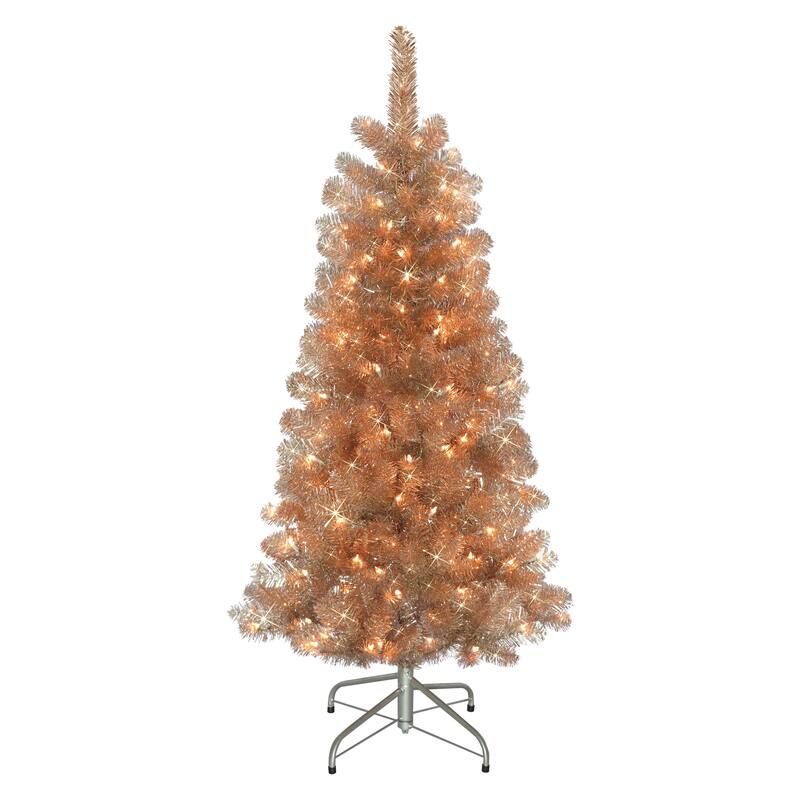 Puleo International 4.5' Pre-Lit Rose Gold Artificial Christmas Tree with 150 Warm White LED Lights - 4.5