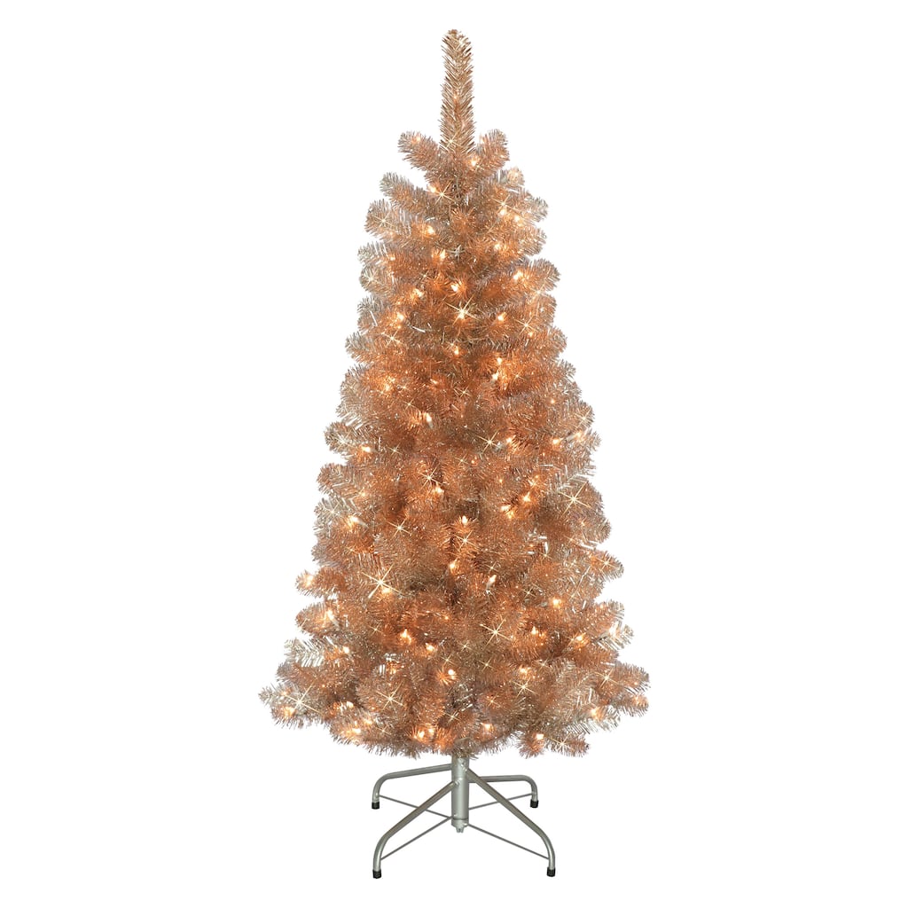 Puleo International 4.5' Pre-Lit Rose Gold Artificial Christmas Tree with 150 Warm White LED Lights - 4.5