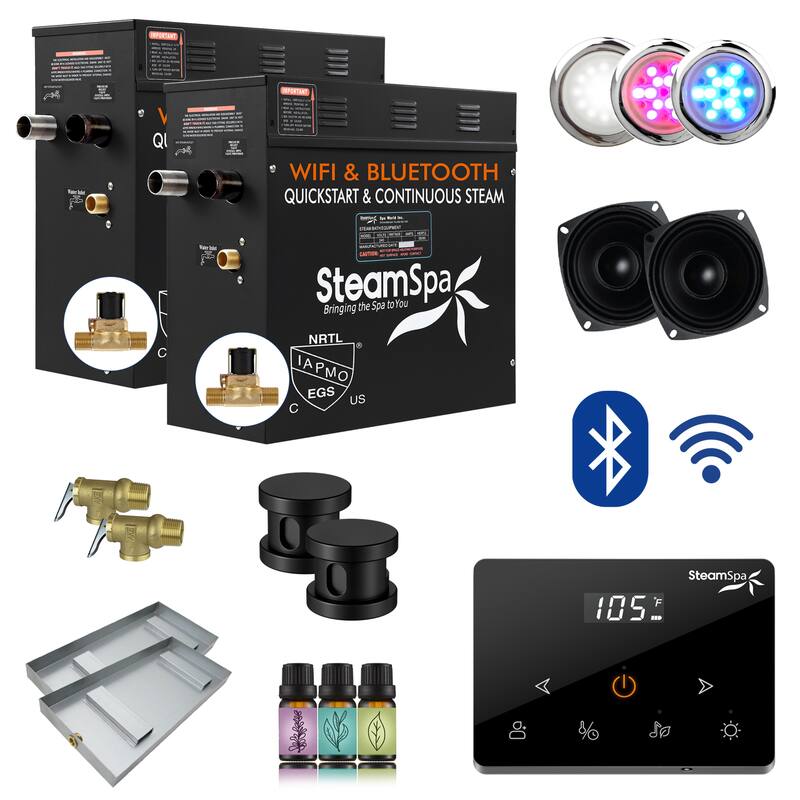 Black Series Steam Bath Generator with Fully Wireless Remote, BLUETOOTH, WIFI, and Auto Drain - 15 KW - Matte Black