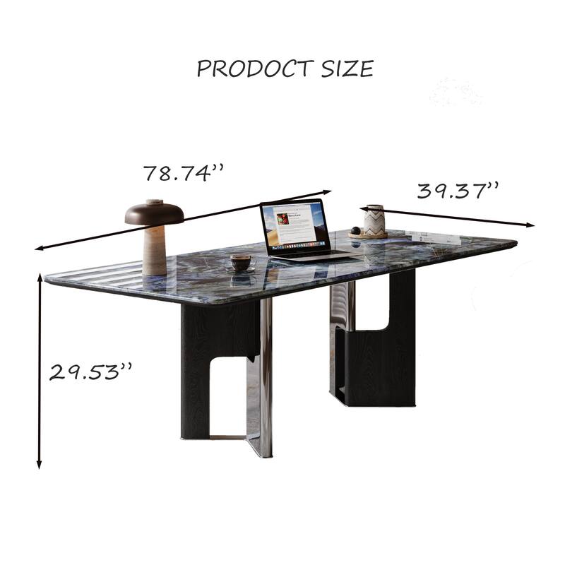 79” Modern Desk – Faux Marble Top & Solid Wood Legs For Office/study