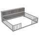 preview thumbnail 7 of 16, Full Size Floor Bed with Side Bookcase, Shelves, Guardrails Storage Bed, Grey